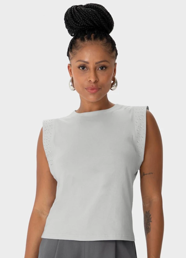 Enfim - Blusa Reta com Strass Cinza Claro