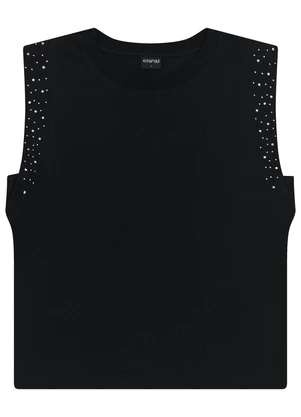 Enfim - Blusa Reta com Strass Preto - ENFIM