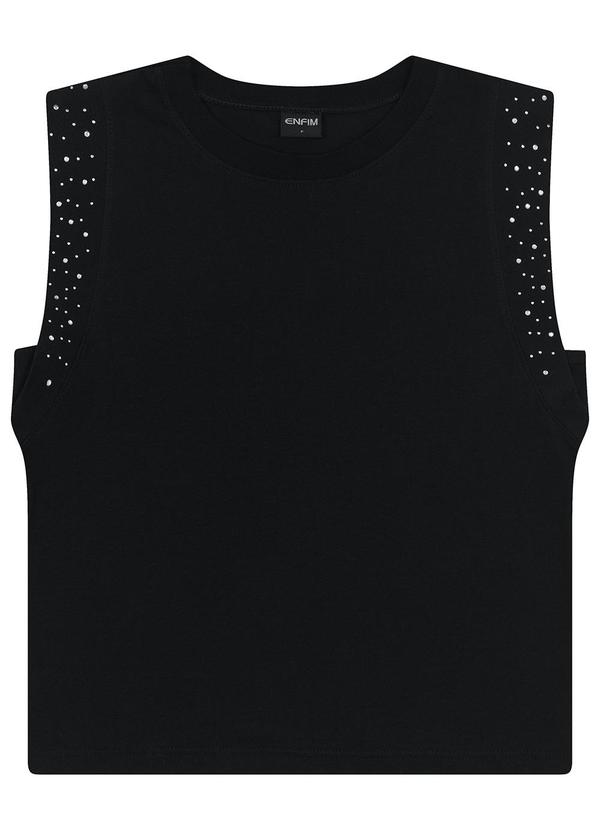 Enfim - Blusa Reta com Strass Preto