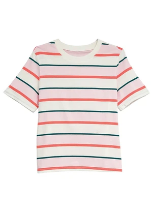 Malwee - Blusa Reta em Cotton Listrado Rosa Claro - MALWEE