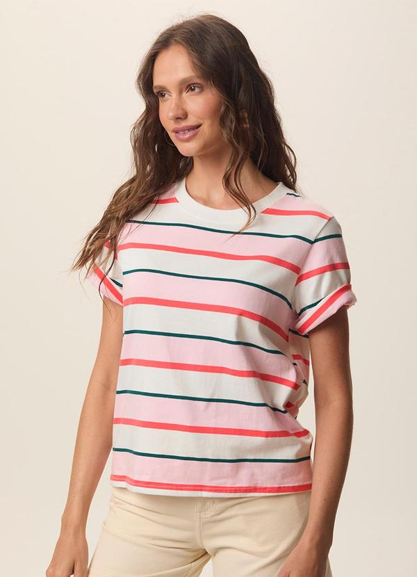 Malwee - Blusa Reta em Cotton Listrado Rosa Claro