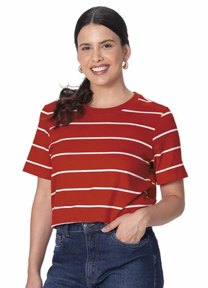 Malwee - Blusa Reta em Cotton Listrado Vermelho - MALWEE