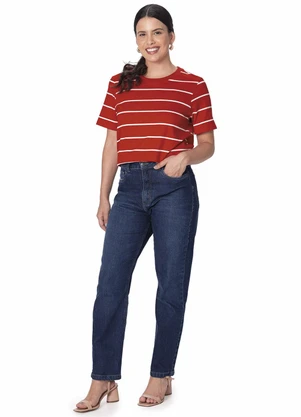Malwee - Blusa Reta em Cotton Listrado Vermelho - MALWEE