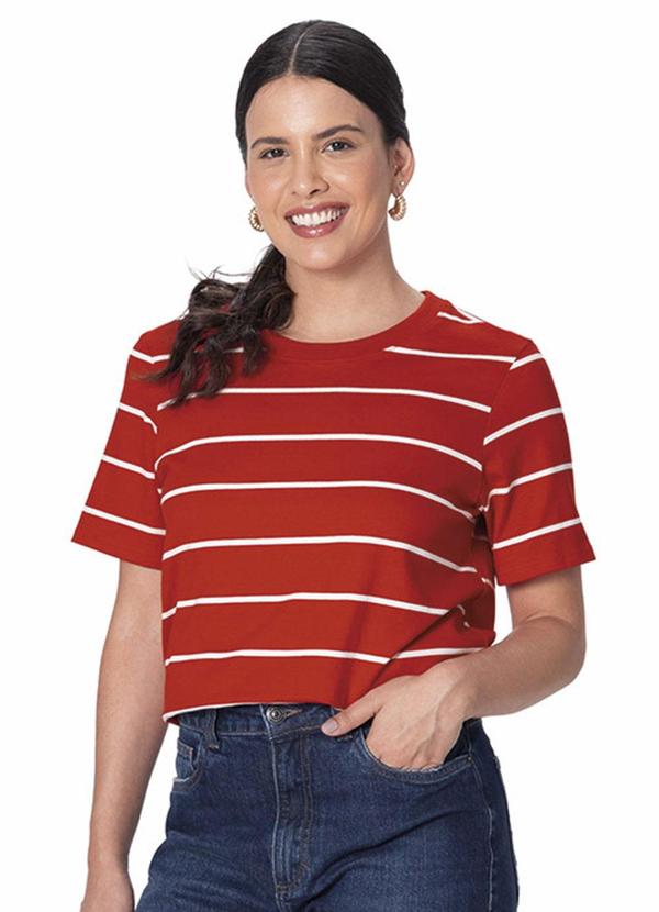 Malwee - Blusa Reta em Cotton Listrado Vermelho