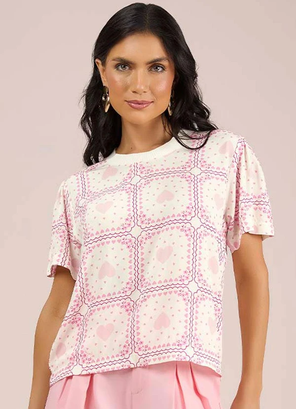 Angel - Blusa Retilinea Viscose Estampada Rosa