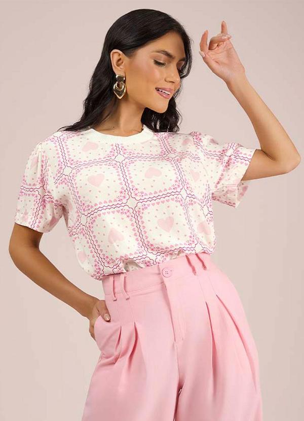 Angel - Blusa Retilinea Viscose Estampada Rosa 3