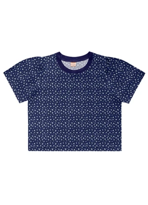 Angel - Blusa Retilinea Viscose Estampada Azul - ANGEL