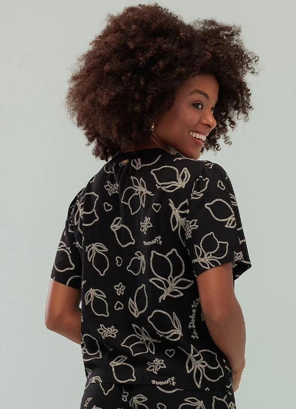 Angel - Blusa Retilinea Viscose Estampada Preto 2