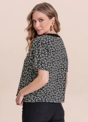 Angel - Blusa Retilinea Viscose Estampada Preto - ANGEL