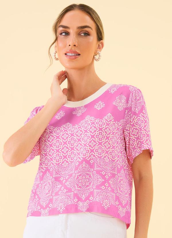Angel - Blusa Retilínea Viscose Estampada Rosa
