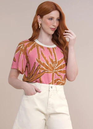 Angel - Blusa Retilinea Viscose Estampada Rosa - ANGEL