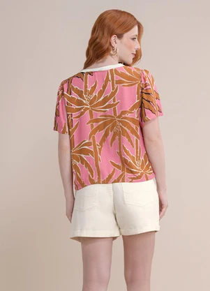 Angel - Blusa Retilinea Viscose Estampada Rosa - ANGEL