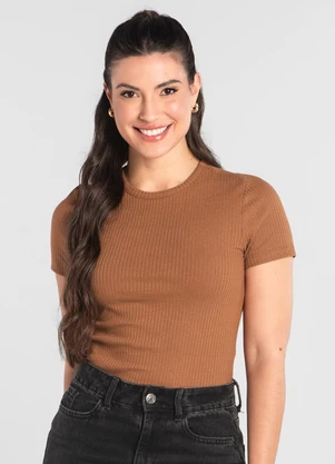 Just Basic - Blusa Ribana Canelada Marrom - JUST BASIC