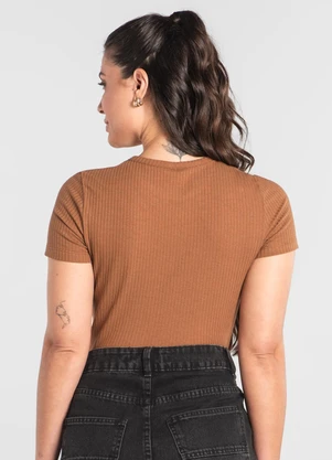Just Basic - Blusa Ribana Canelada Marrom - JUST BASIC