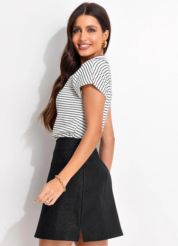 Bimini - Blusa Ribana Listrada Decote V  Branco 7