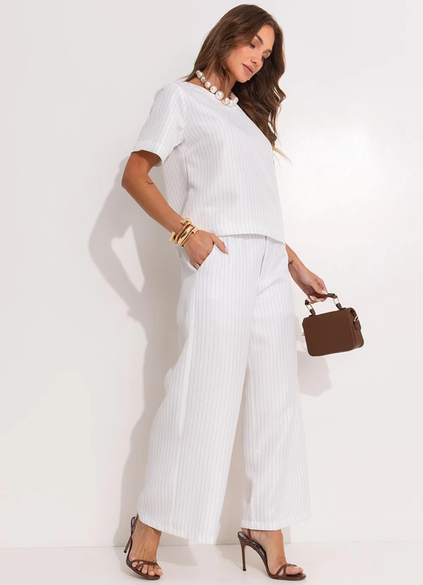 Quintess - Blusa Risca de Giz Branco em Alfaiataria 5