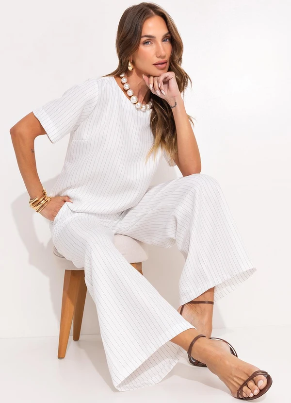 Quintess - Blusa Risca de Giz Branco em Alfaiataria 6