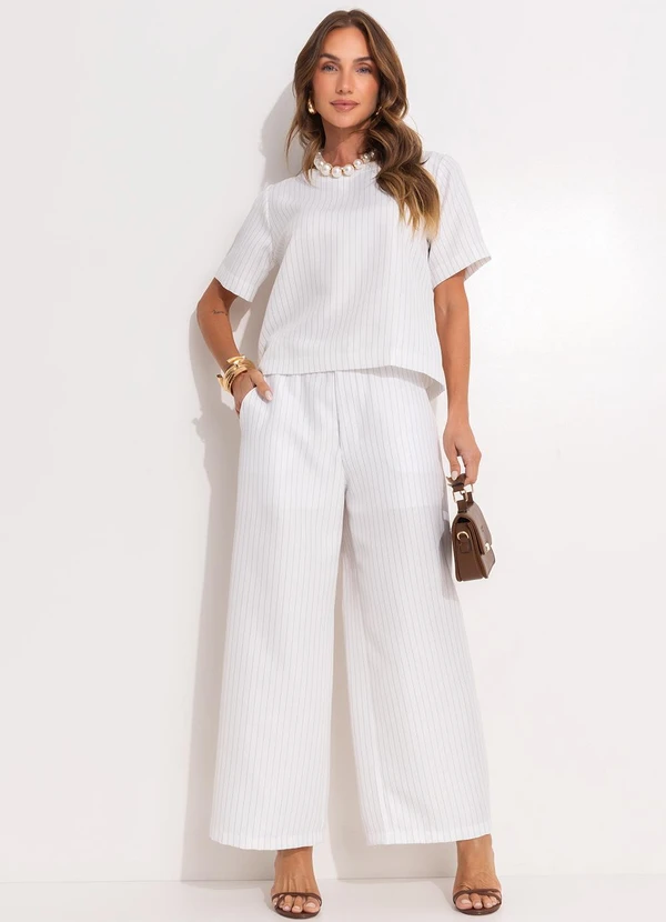 Quintess - Blusa Risca de Giz Branco em Alfaiataria 8