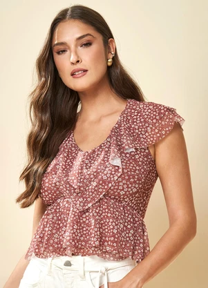 Doce Trama - Blusa Romantic em Tule Estampado Estampado - DOCE TRAMA