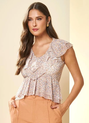 Doce Trama - Blusa Romantic em Tule Estampado Estampado - DOCE TRAMA