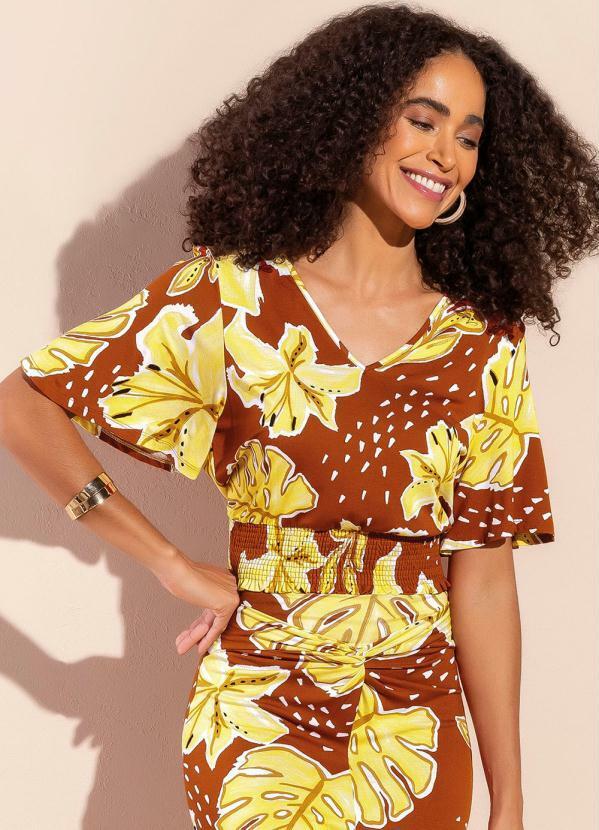 Marialícia - Blusa Romântica Comfy Tropical Laranja