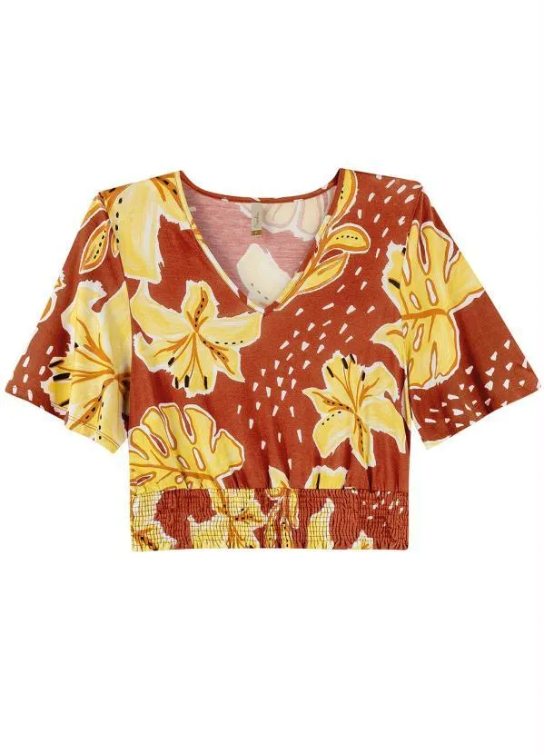 Marialícia - Blusa Romântica Comfy Tropical Laranja 4
