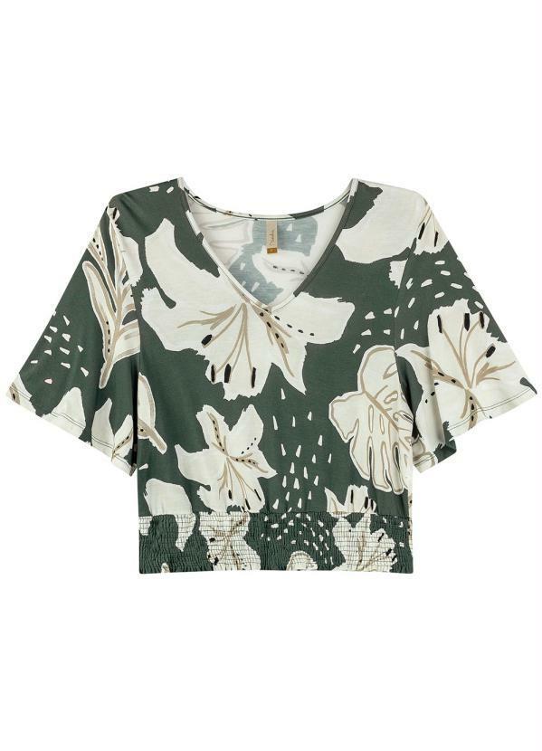 Marialícia - Blusa Romântica Comfy Tropical Verde