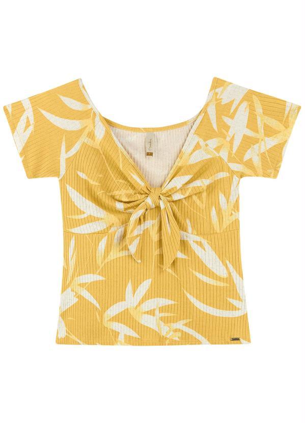 Marialícia - Blusa Romântica Tropical com Amarração Amarelo 4