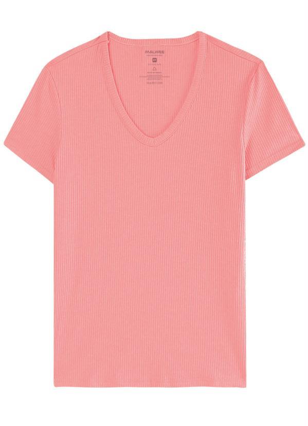 Malwee - Blusa Rosa Canelada Decote V