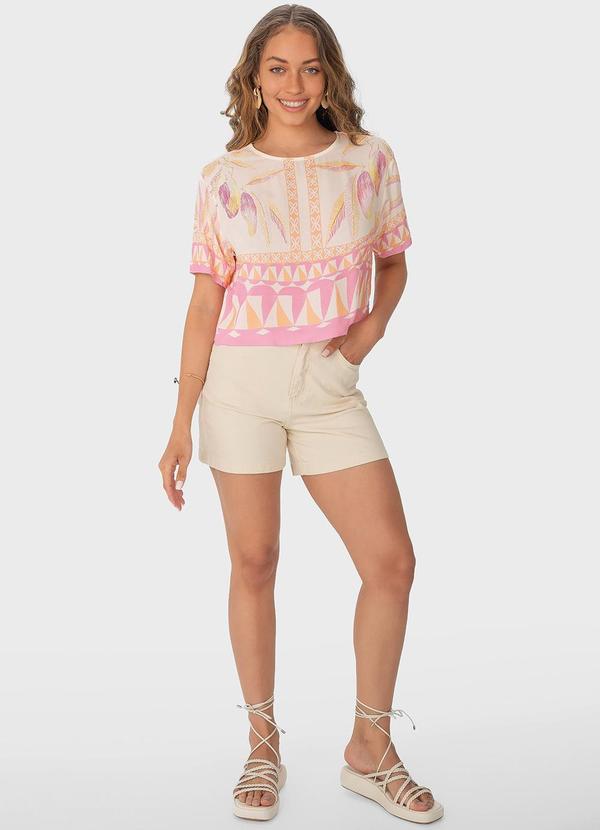 Malwee - Blusa Rosa Claro Box Tropical