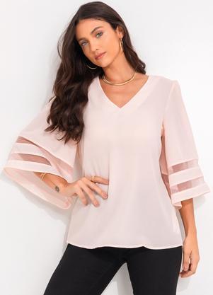 Blusa (Rosa Claro) em Crepe Plano