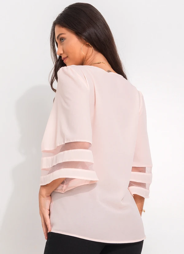 Quintess - Blusa Rosa Claro em Crepe Plano 2