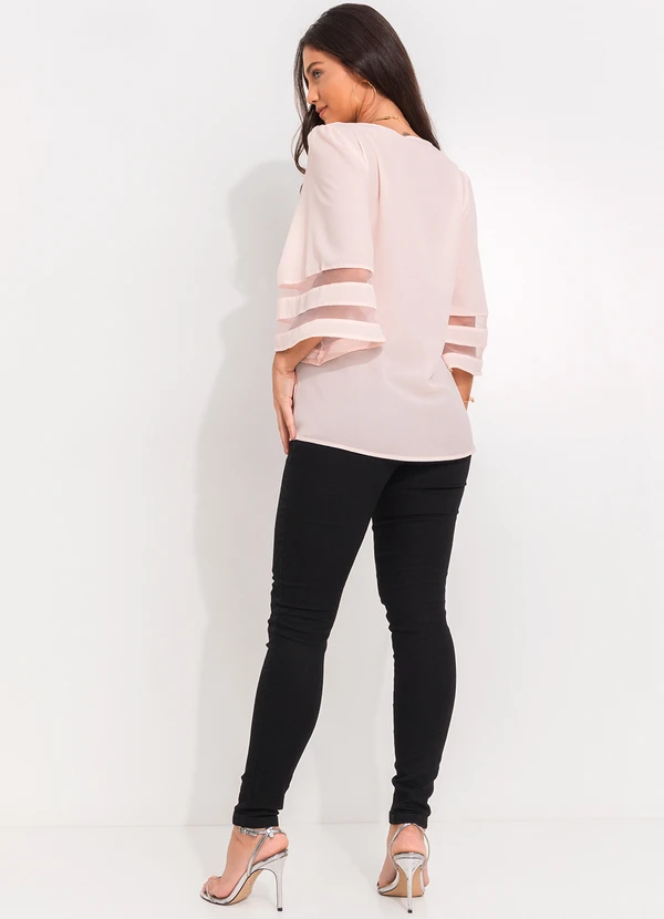 Quintess - Blusa Rosa Claro em Crepe Plano 4