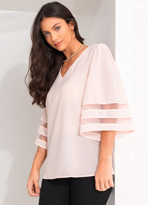 Quintess - Blusa Rosa Claro em Crepe Plano 5