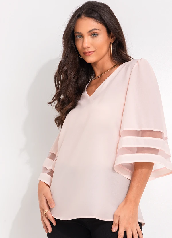 Quintess - Blusa Rosa Claro em Crepe Plano 6