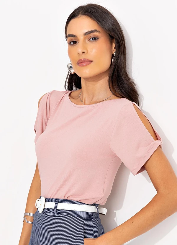 Quintess - Blusa Rosa Claro em Malha de Viscose
