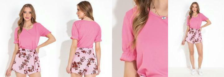Blusa Rosa com Babados nas Mangas