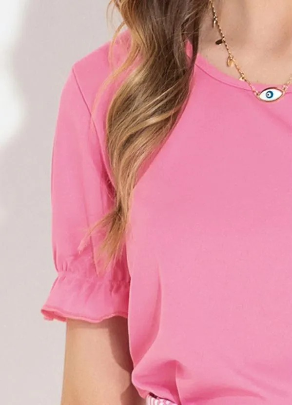 Moda Pop - Blusa Rosa com Babados nas Mangas 3