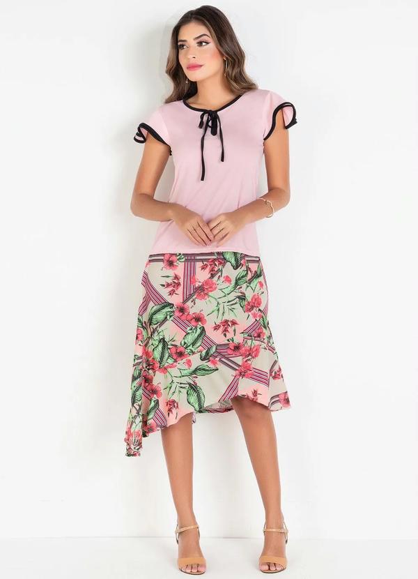 Outlet - Blusa Rosa com Cor Contrastante Moda Evangélica 3