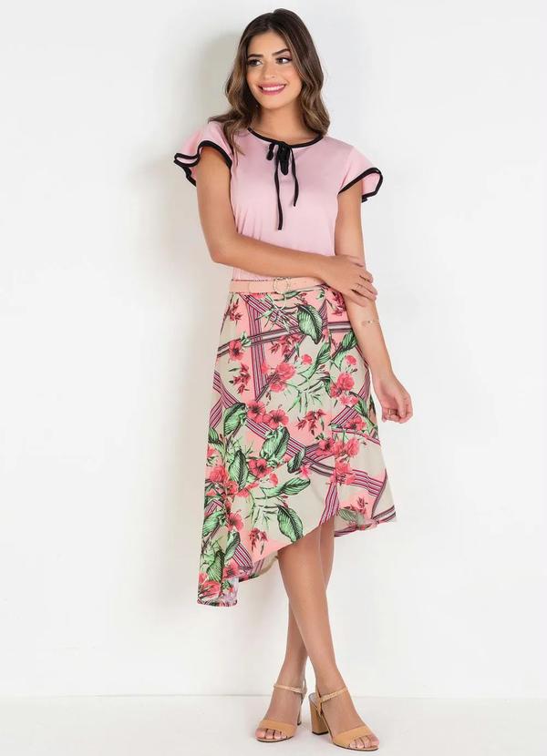 Outlet - Blusa Rosa com Cor Contrastante Moda Evangélica 4