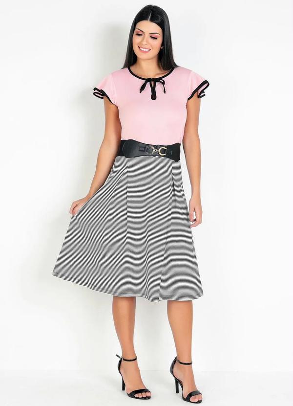 Outlet - Blusa Rosa com Cor Contrastante Moda Evangélica 5