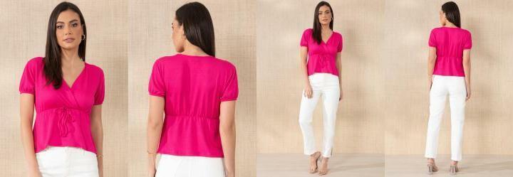 Blusa Rosa com Decote Transpassado