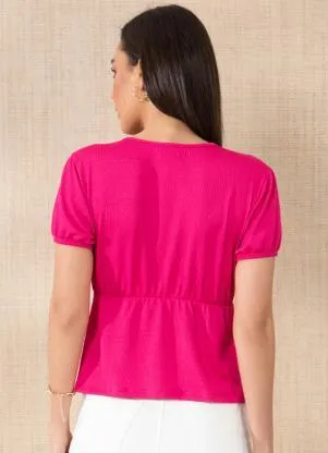 Quintess - Blusa Rosa com Decote Transpassado - QUINTESS