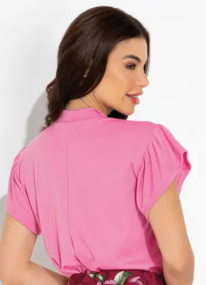Moda Pop - Blusa Rosa com Gola e Babado na Cava - MODA POP