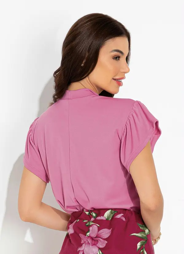 Moda Pop - Blusa Rosa com Gola e Babado na Cava 4
