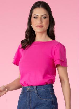 Blusa (Rosa) com Mangas com Camadas Duplas