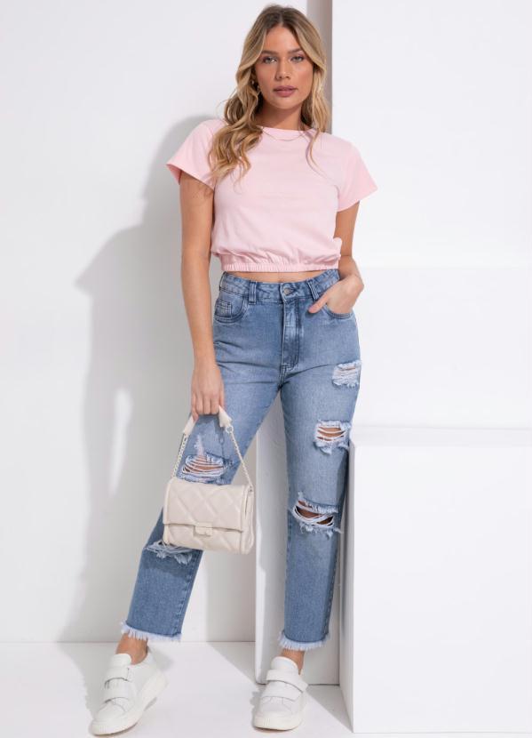 Quintess - Blusa Rosa Curta com Elástico na Barra 3