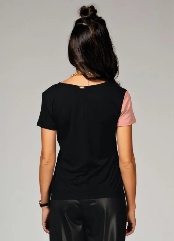 Quintess - Blusa Rosa e Preto com Recorte Frontal 2