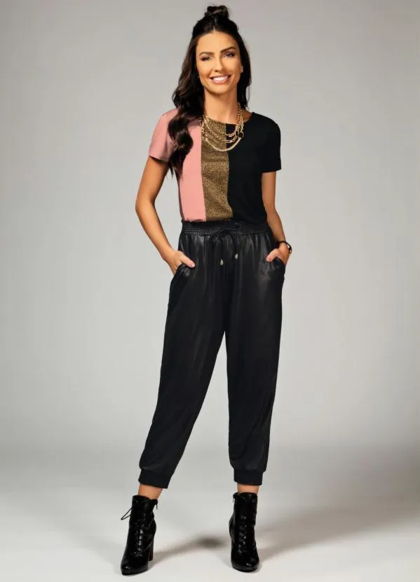 Quintess - Blusa Rosa e Preto com Recorte Frontal 3