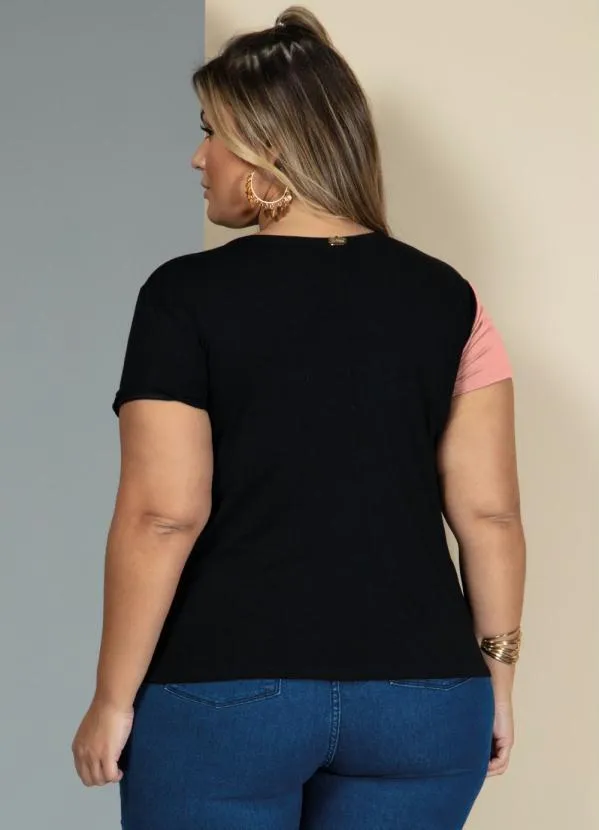 Quintess - Blusa Rosa e Preto com Recorte Frontal 6